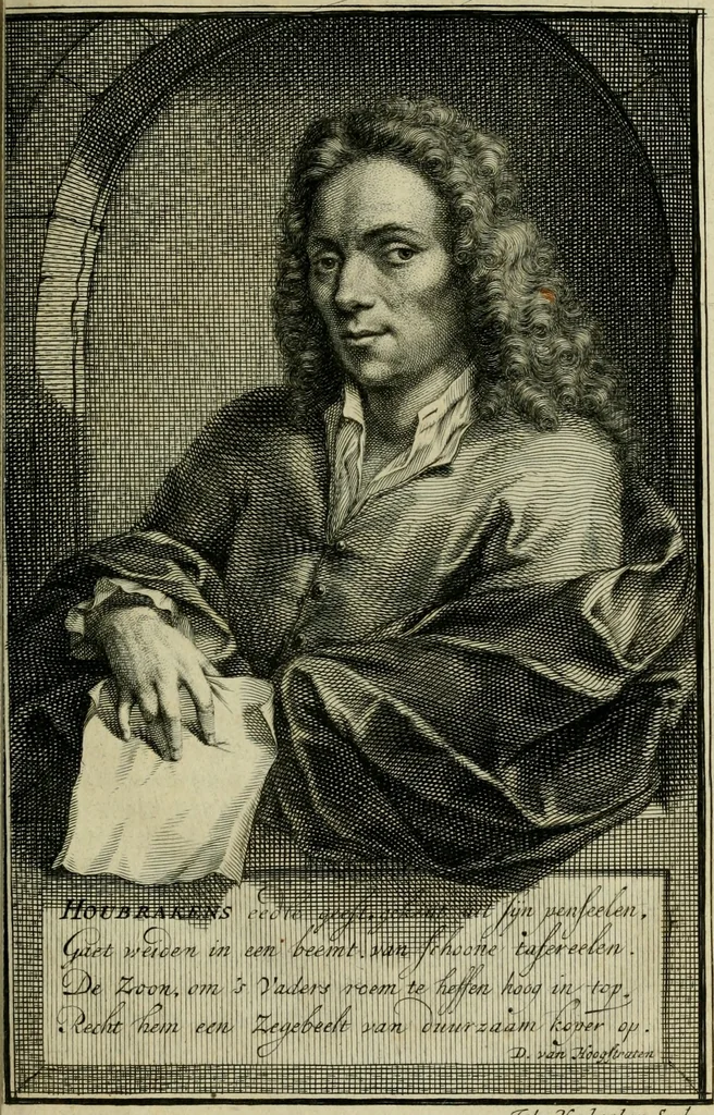 An illustration from De groote schouburgh der Nederlantsche konstschilders en schilderessen : waar van 'er veele met hunne beeltenissen ten tooneel verschynen, en hun levensgedrag en konstwerken beschreven worden: zynde een vervolg op het Schilderboek van K. v. Mander ..., 1753, leaf 18