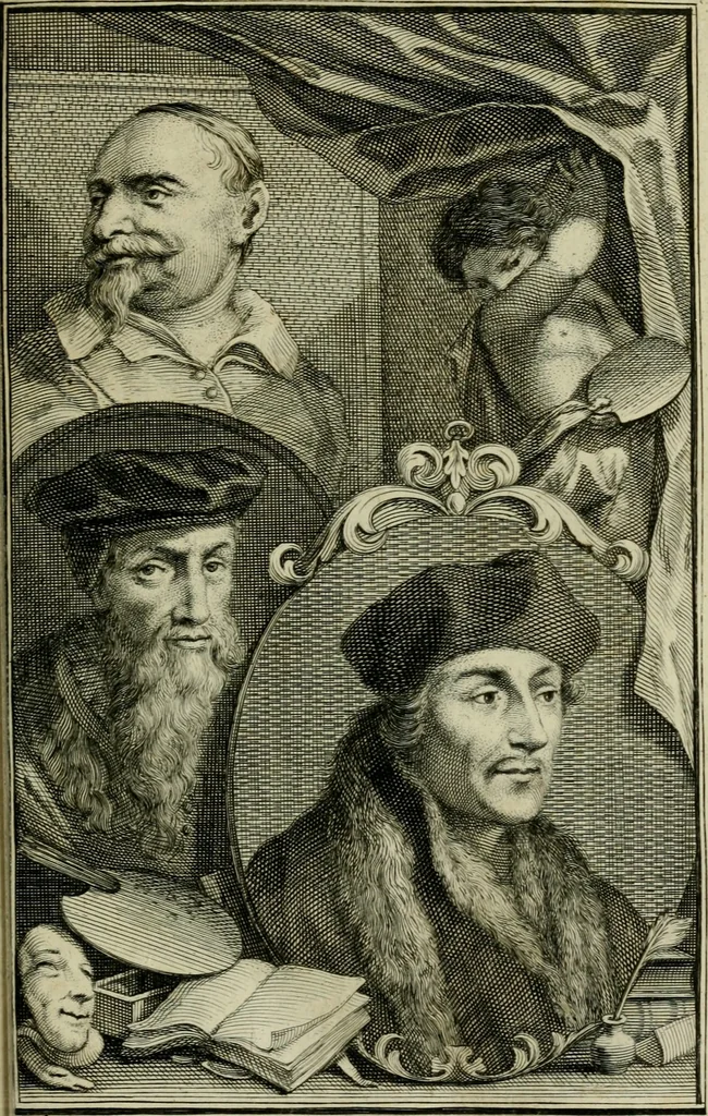 An illustration from De groote schouburgh der Nederlantsche konstschilders en schilderessen : waar van 'er veele met hunne beeltenissen ten tooneel verschynen, en hun levensgedrag en konstwerken beschreven worden: zynde een vervolg op het Schilderboek van K. v. Mander ..., 1753, leaf 36