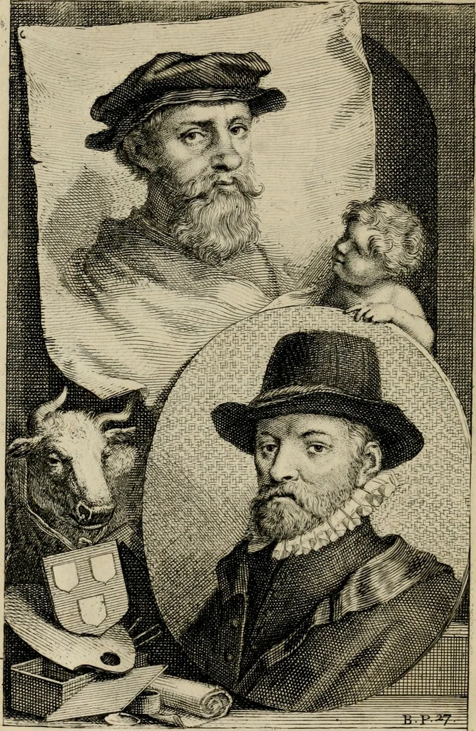 An illustration from De groote schouburgh der Nederlantsche konstschilders en schilderessen : waar van 'er veele met hunne beeltenissen ten tooneel verschynen, en hun levensgedrag en konstwerken beschreven worden: zynde een vervolg op het Schilderboek van K. v. Mander ..., 1753, leaf 49
