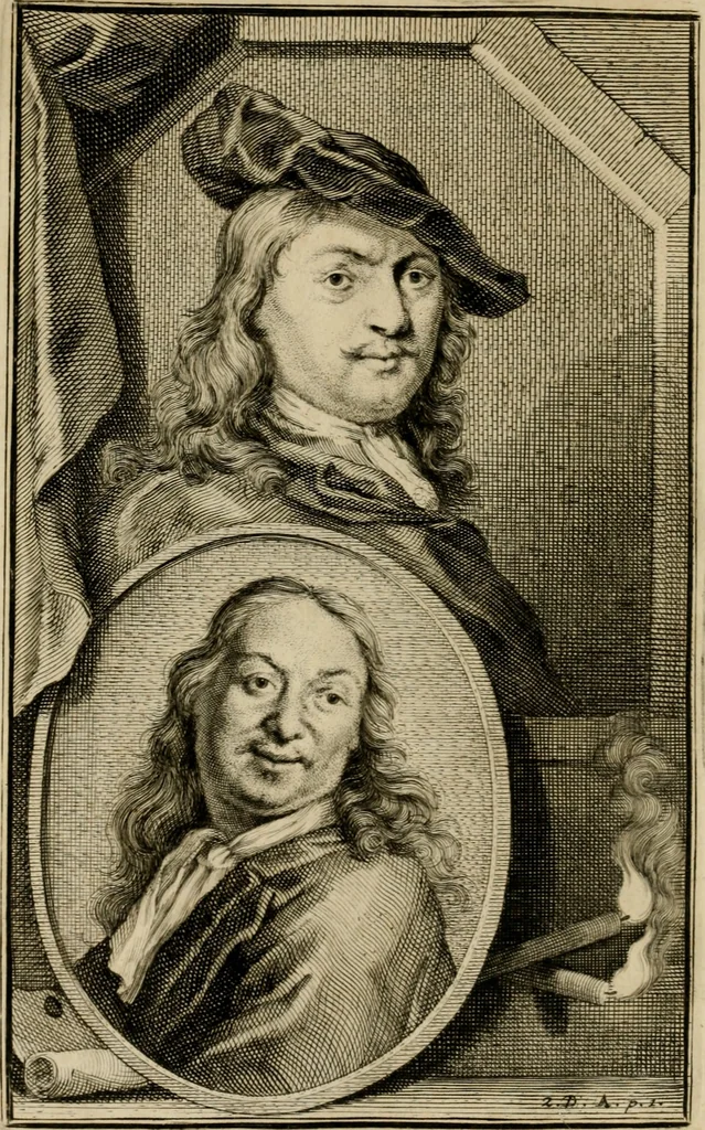 An illustration from De groote schouburgh der Nederlantsche konstschilders en schilderessen : waar van 'er veele met hunne beeltenissen ten tooneel verschynen, en hun levensgedrag en konstwerken beschreven worden: zynde een vervolg op het Schilderboek van K. v. Mander ..., 1753, leaf 7