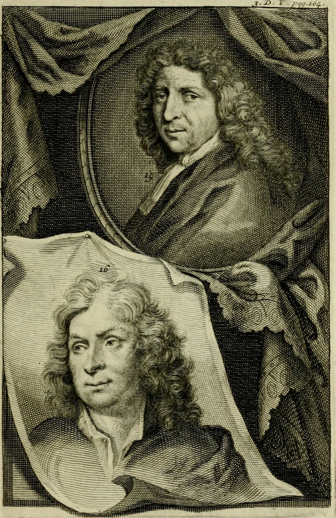 An illustration from De groote schouburgh der Nederlantsche konstschilders en schilderessen : waar van 'er veele met hunne beeltenissen ten tooneel verschynen, en hun levensgedrag en konstwerken beschreven worden: zynde een vervolg op het Schilderboek van K. v. Mander ..., 1753, leaf 182