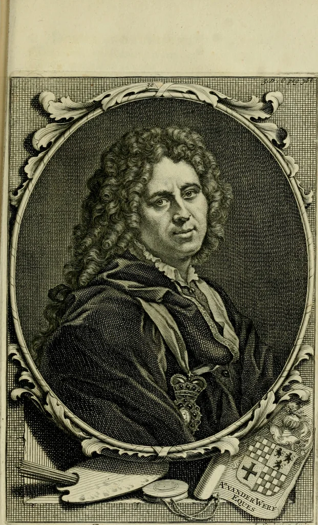 An illustration from De groote schouburgh der Nederlantsche konstschilders en schilderessen : waar van 'er veele met hunne beeltenissen ten tooneel verschynen, en hun levensgedrag en konstwerken beschreven worden: zynde een vervolg op het Schilderboek van K. v. Mander ..., 1753, leaf 424