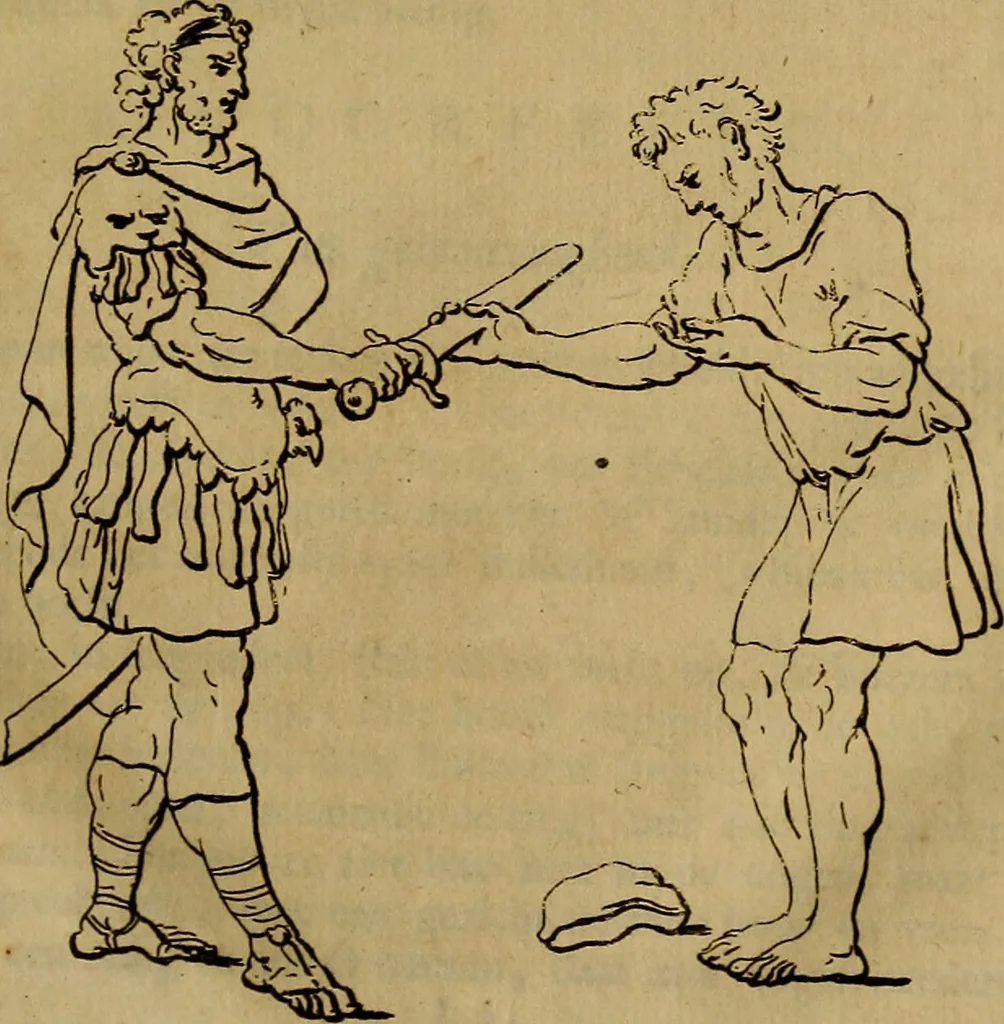 An illustration from Groot schilderboek : waar in de schilderkonst in al haar deelen grondig werd onderweezen, ook door redeneeringen en printverbeeldingen verklaard : met voorbeelden uyt de beste konst-stukken der oude en nieuwe puyk-schilderen bevestigd : en derzelver wel- en misstand aangeweezen, 1712, leaf 104