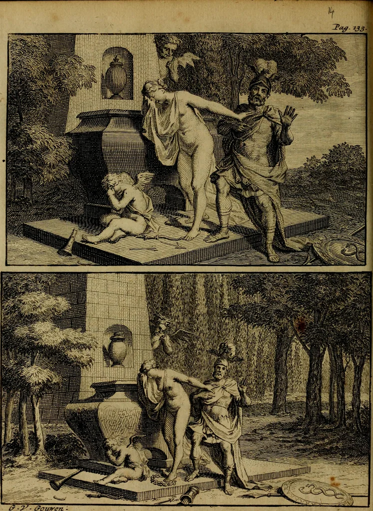 An illustration from Groot schilderboek : waar in de schilderkonst in al haar deelen grondig werd onderweezen, ook door redeneeringen en printverbeeldingen verklaard : met voorbeelden uyt de beste konst-stukken der oude en nieuwe puyk-schilderen bevestigd : en derzelver wel- en misstand aangeweezen, 1712, leaf 175