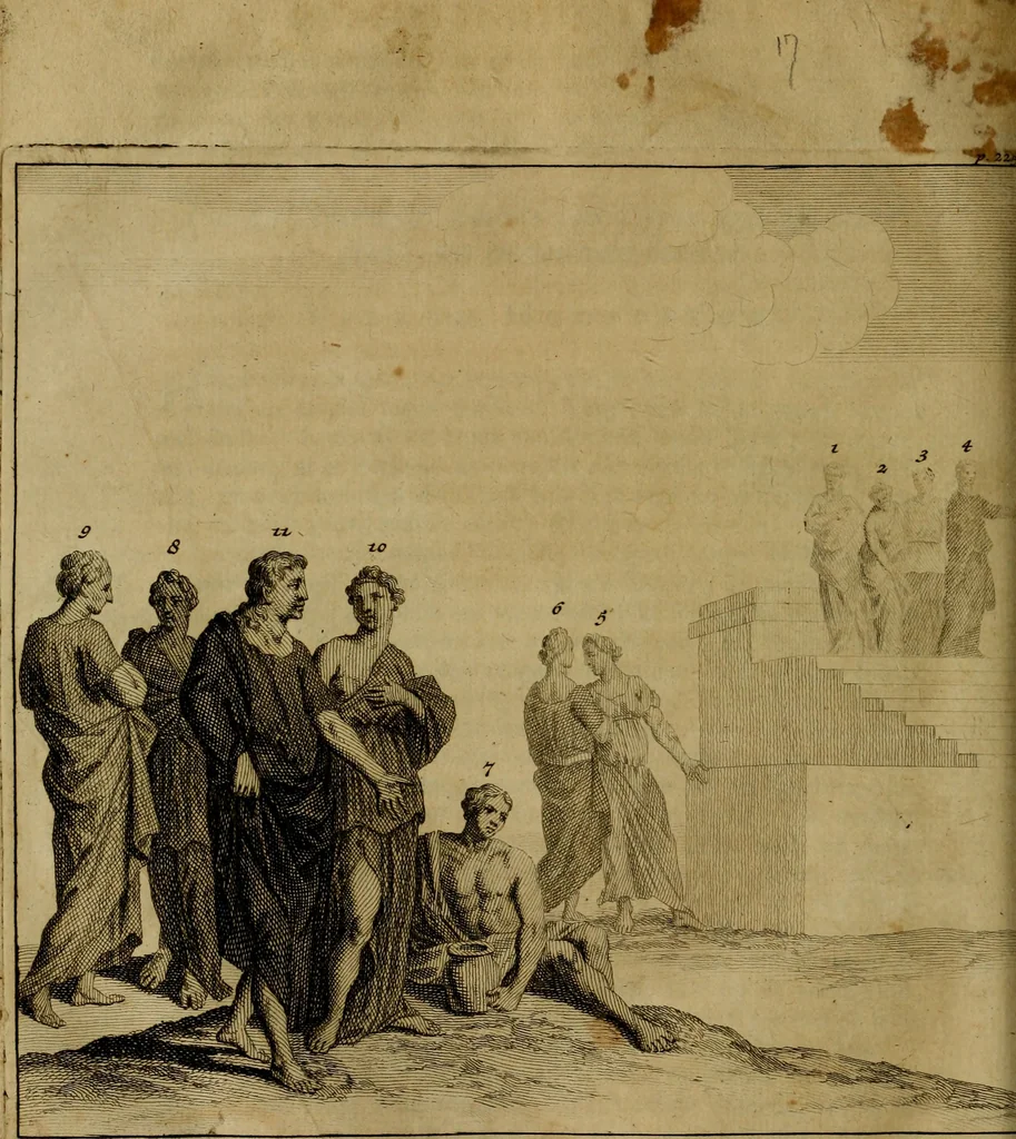 An illustration from Groot schilderboek : waar in de schilderkonst in al haar deelen grondig werd onderweezen, ook door redeneeringen en printverbeeldingen verklaard : met voorbeelden uyt de beste konst-stukken der oude en nieuwe puyk-schilderen bevestigd : en derzelver wel- en misstand aangeweezen, 1712, leaf 273