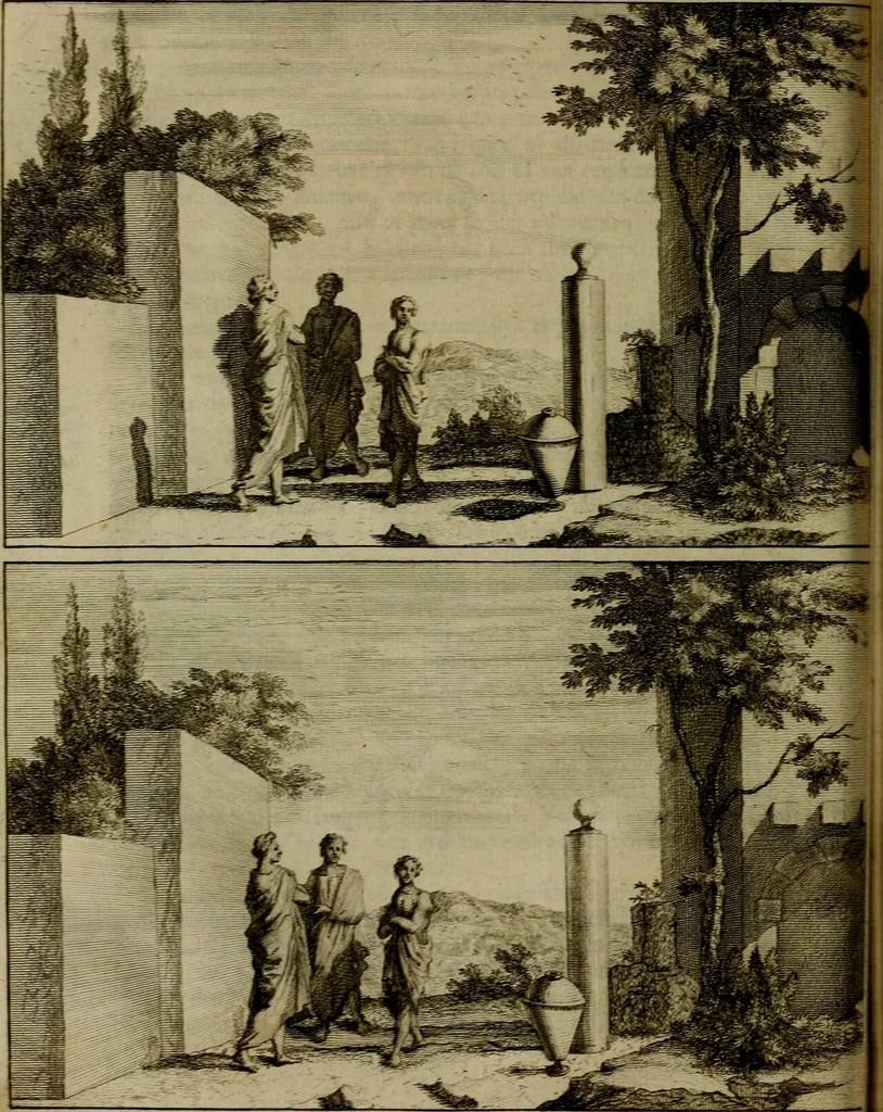 An illustration from Groot schilderboek : waar in de schilderkonst in al haar deelen grondig werd onderweezen, ook door redeneeringen en printverbeeldingen verklaard : met voorbeelden uyt de beste konst-stukken der oude en nieuwe puyk-schilderen bevestigd : en derzelver wel- en misstand aangeweezen, 1712, leaf 343