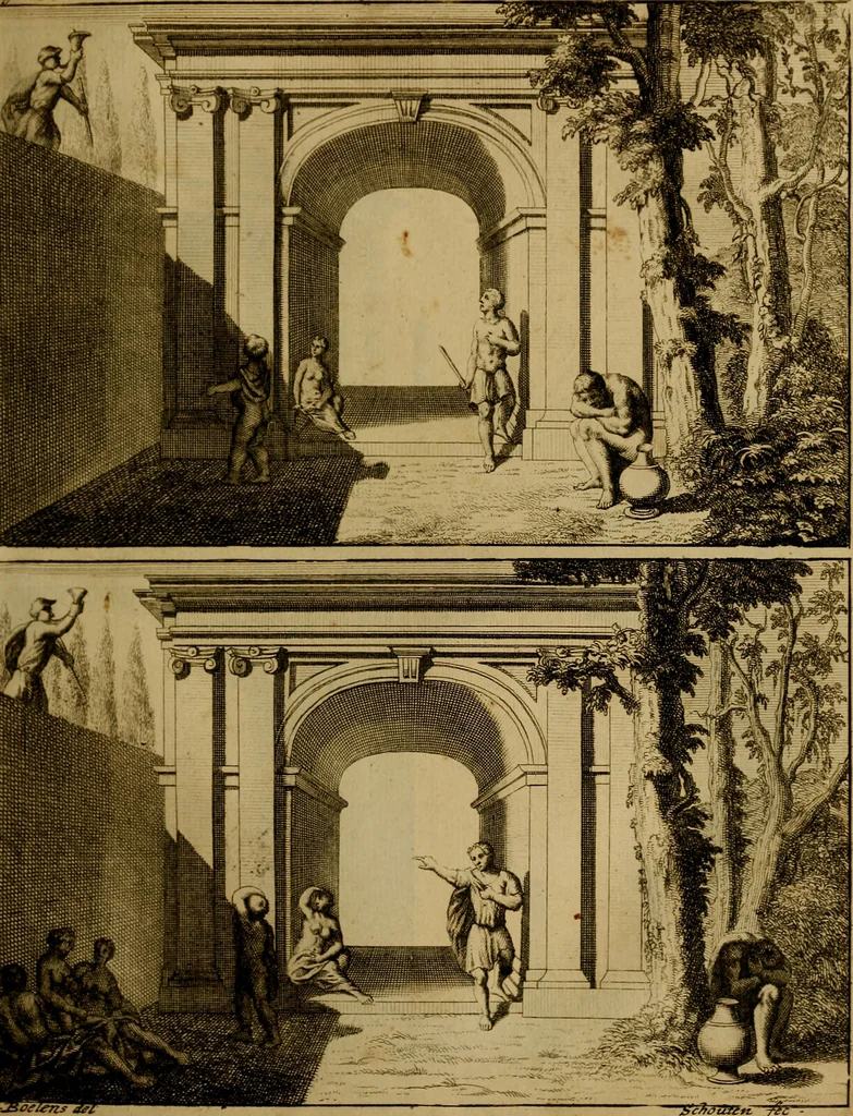 An illustration from Groot schilderboek : waar in de schilderkonst in al haar deelen grondig werd onderweezen, ook door redeneeringen en printverbeeldingen verklaard : met voorbeelden uyt de beste konst-stukken der oude en nieuwe puyk-schilderen bevestigd : en derzelver wel- en misstand aangeweezen, 1712, leaf 360