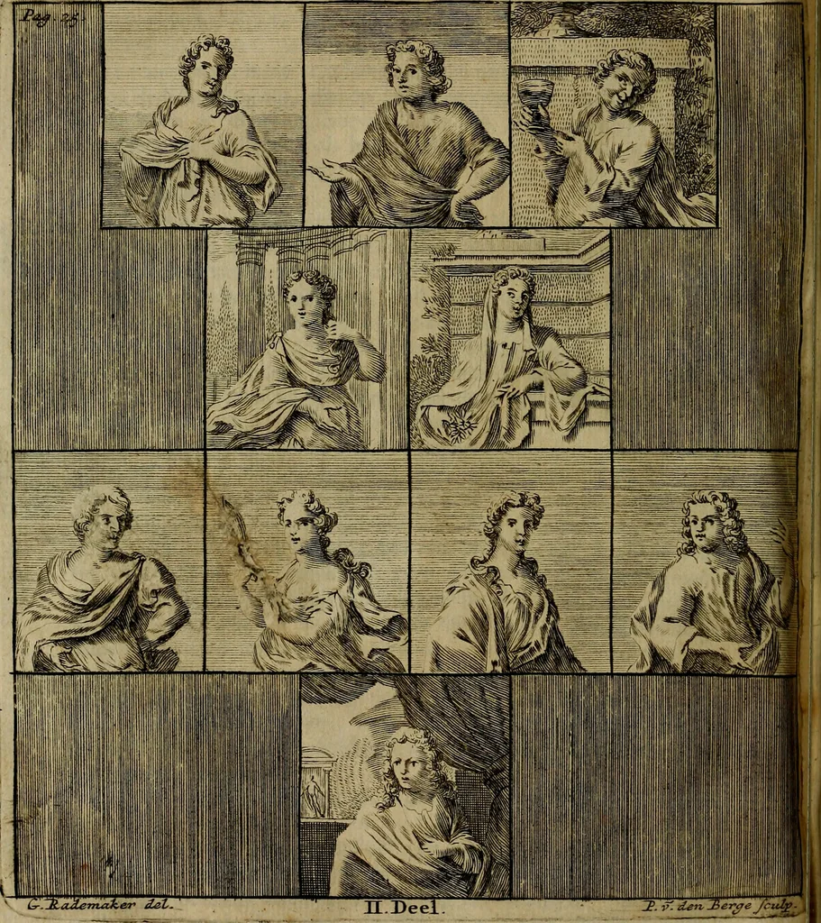 An illustration from Groot schilderboek : waar in de schilderkonst in al haar deelen grondig werd onderweezen, ook door redeneeringen en printverbeeldingen verklaard : met voorbeelden uyt de beste konst-stukken der oude en nieuwe puyk-schilderen bevestigd : en derzelver wel- en misstand aangeweezen, 1712, leaf 613