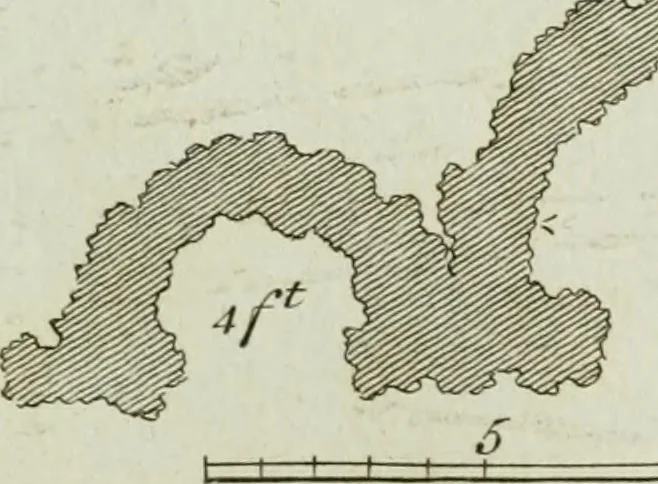 An illustration from Grotesque architecture, or, Rural amusement : consisting of plans, elevations, and sections, for huts, retreats, summer and winter hermitages, terminaries, Chinese, Gothic, and natural grottos, cascades, baths, mosques, Moresque pavilions, grotesque and rustic seats, green-houses, &c. : many of which may be executed with flints, irregular stones, rude branches, and roots of trees : the whole containing twenty-eight new designs, with scales to each : to which is added, an explanation, with the method of executing them, 1790, leaf 60