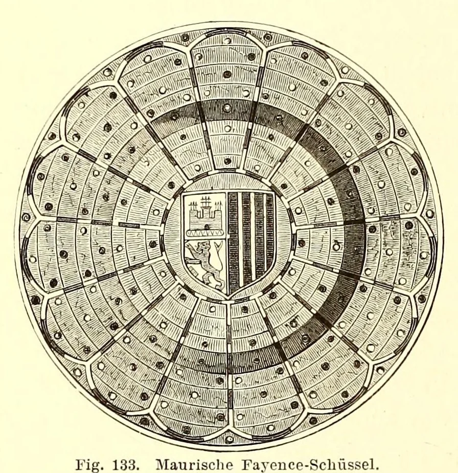 An illustration from Grundriss der keramik in bezug auf das kunstgewerbe. Eine historische darstellung ihres entwickelungsganges in Europa, dem Orient und Ostasien von den ältesten zeiten bis auf die gegenwart. Ein zuverlässiger führer für kunstfreunde, sammler, fabrikanten, modelleure und gewerbeschulen wie auchals ergänzung zur kunstgeschichte, 1879, leaf 288