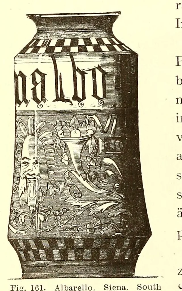 An illustration from Grundriss der keramik in bezug auf das kunstgewerbe. Eine historische darstellung ihres entwickelungsganges in Europa, dem Orient und Ostasien von den ältesten zeiten bis auf die gegenwart. Ein zuverlässiger führer für kunstfreunde, sammler, fabrikanten, modelleure und gewerbeschulen wie auchals ergänzung zur kunstgeschichte, 1879, leaf 336