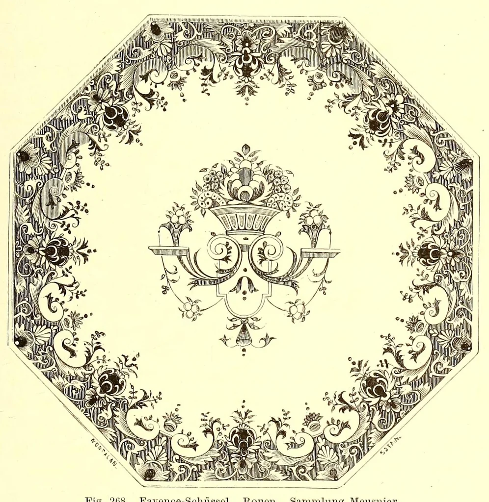 An illustration from Grundriss der keramik in bezug auf das kunstgewerbe. Eine historische darstellung ihres entwickelungsganges in Europa, dem Orient und Ostasien von den ältesten zeiten bis auf die gegenwart. Ein zuverlässiger führer für kunstfreunde, sammler, fabrikanten, modelleure und gewerbeschulen wie auchals ergänzung zur kunstgeschichte, 1879, leaf 547