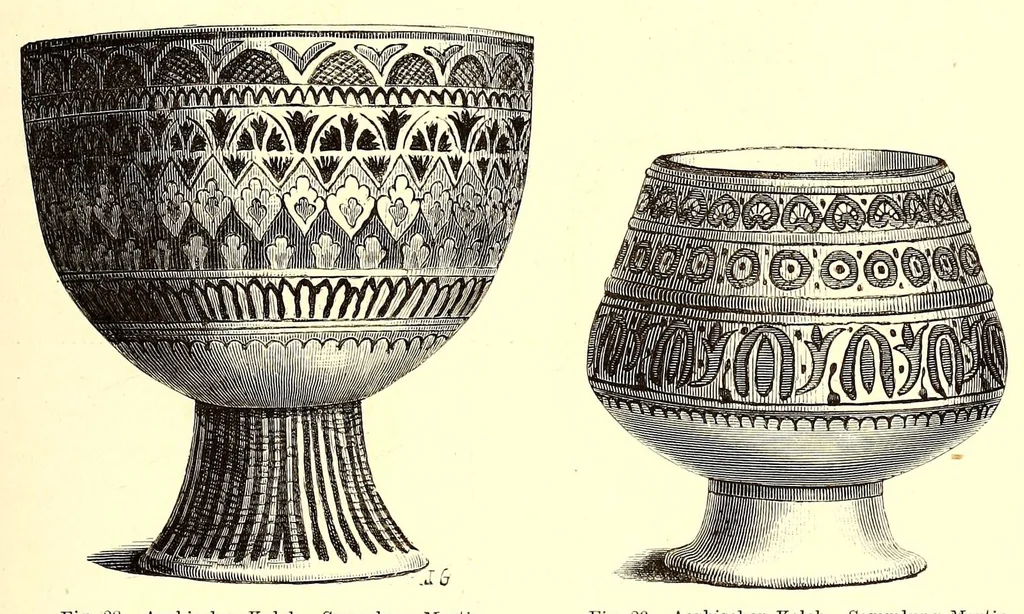 An illustration from Grundriss der keramik in bezug auf das kunstgewerbe. Eine historische darstellung ihres entwickelungsganges in Europa, dem Orient und Ostasien von den ältesten zeiten bis auf die gegenwart. Ein zuverlässiger führer für kunstfreunde, sammler, fabrikanten, modelleure und gewerbeschulen wie auchals ergänzung zur kunstgeschichte, 1879, leaf 95