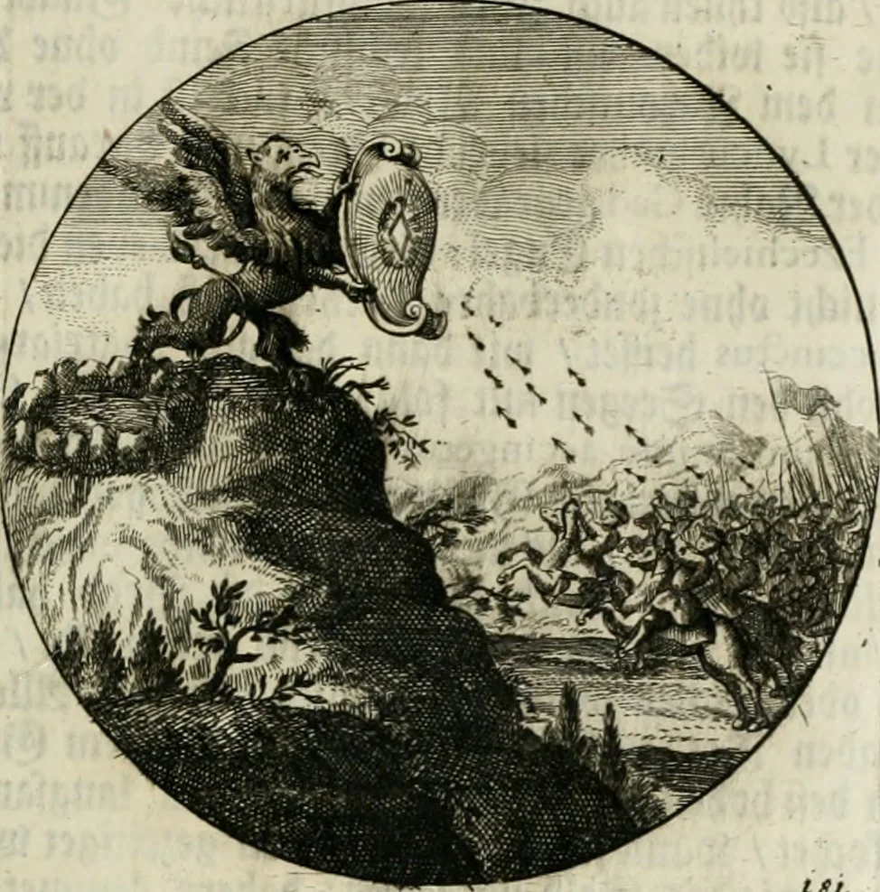 An illustration from Gryphus principalis, sive, Typus boni principis : XII titulis repræsentatus et reverendissimo ... Ioanni Philippo, S.R.I. principi, episcopo Herbipolensi ... oblatus humillime, 1712, leaf 186