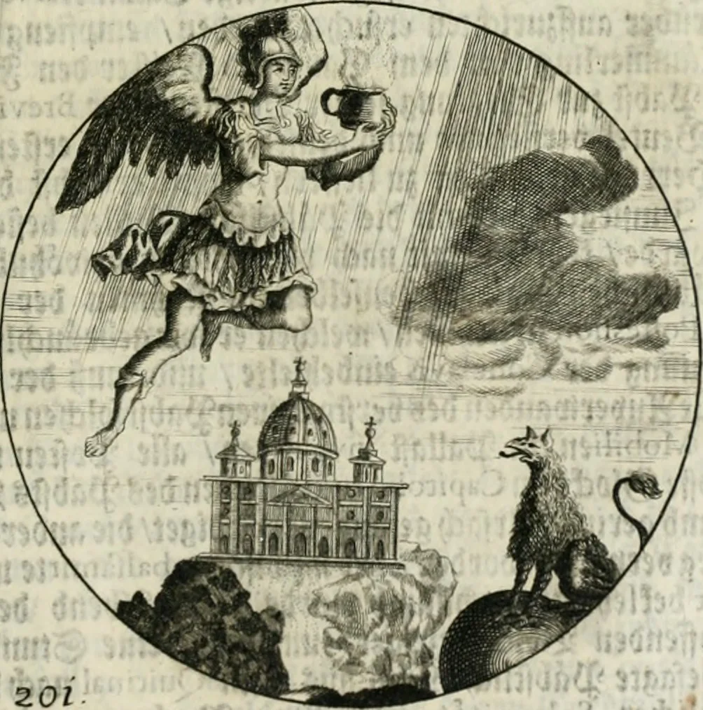 An illustration from Gryphus principalis, sive, Typus boni principis : XII titulis repræsentatus et reverendissimo ... Ioanni Philippo, S.R.I. principi, episcopo Herbipolensi ... oblatus humillime, 1712, leaf 206