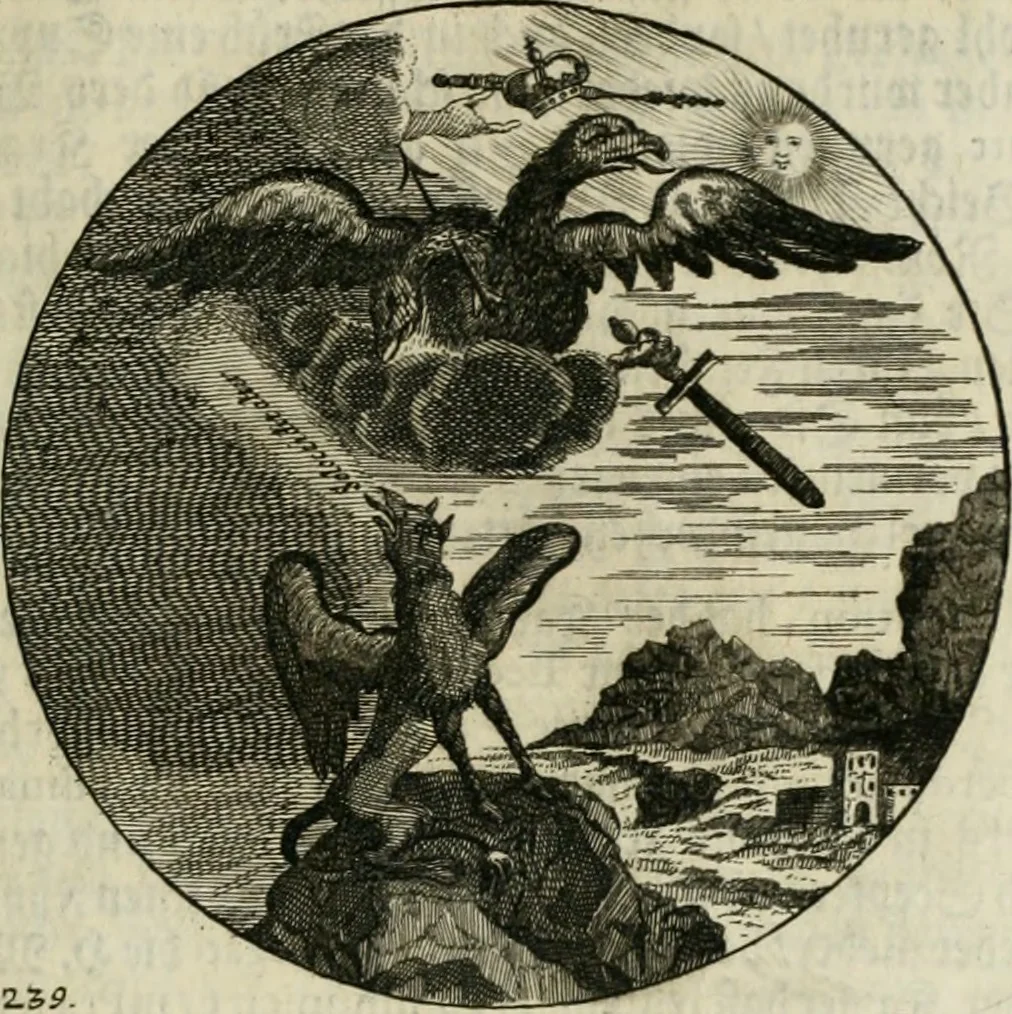 An illustration from Gryphus principalis, sive, Typus boni principis : XII titulis repræsentatus et reverendissimo ... Ioanni Philippo, S.R.I. principi, episcopo Herbipolensi ... oblatus humillime, 1712, leaf 244