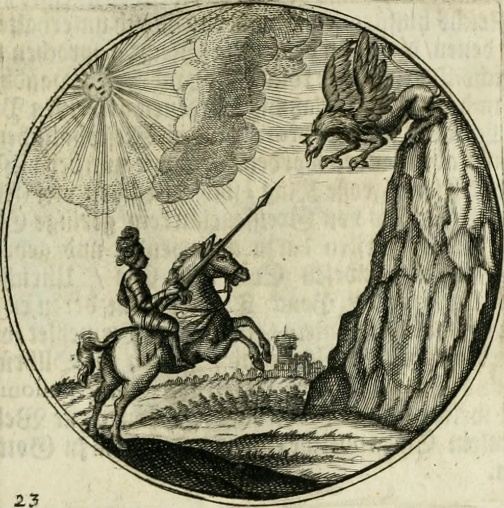 An illustration from Gryphus principalis, sive, Typus boni principis : XII titulis repræsentatus et reverendissimo ... Ioanni Philippo, S.R.I. principi, episcopo Herbipolensi ... oblatus humillime, 1712, leaf 28