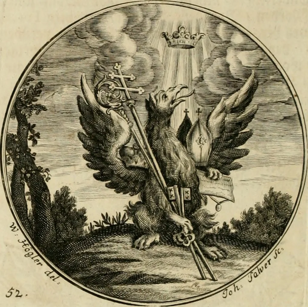 An illustration from Gryphus principalis, sive, Typus boni principis : XII titulis repræsentatus et reverendissimo ... Ioanni Philippo, S.R.I. principi, episcopo Herbipolensi ... oblatus humillime, 1712, leaf 57