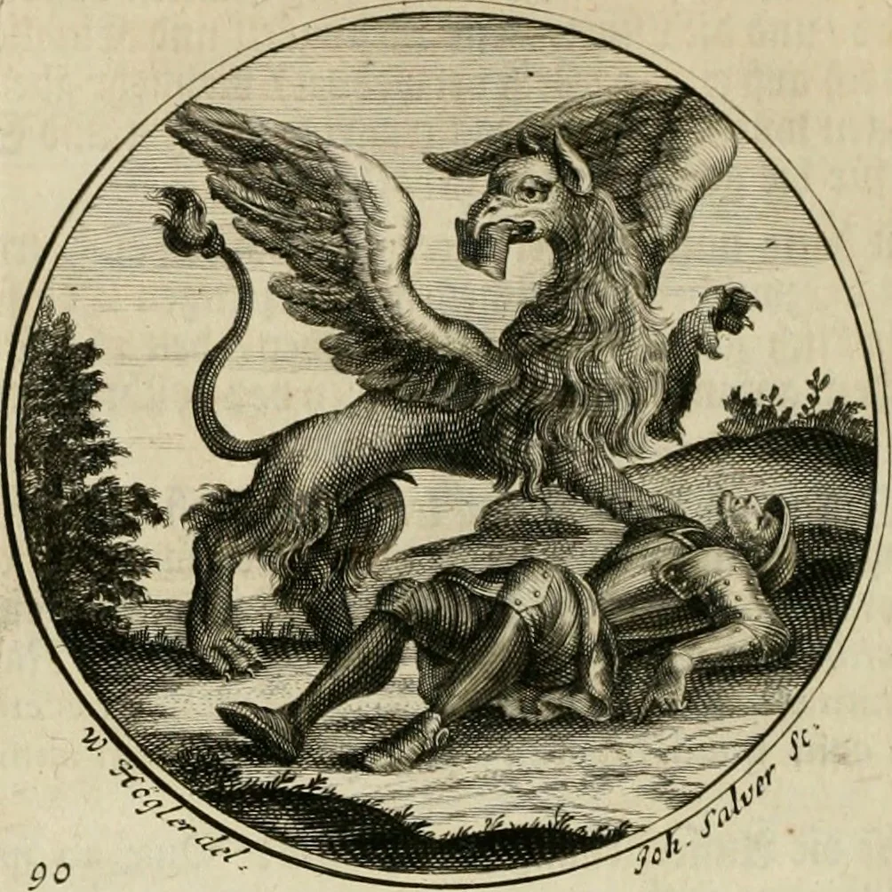 An illustration from Gryphus principalis, sive, Typus boni principis : XII titulis repræsentatus et reverendissimo ... Ioanni Philippo, S.R.I. principi, episcopo Herbipolensi ... oblatus humillime, 1712, leaf 95