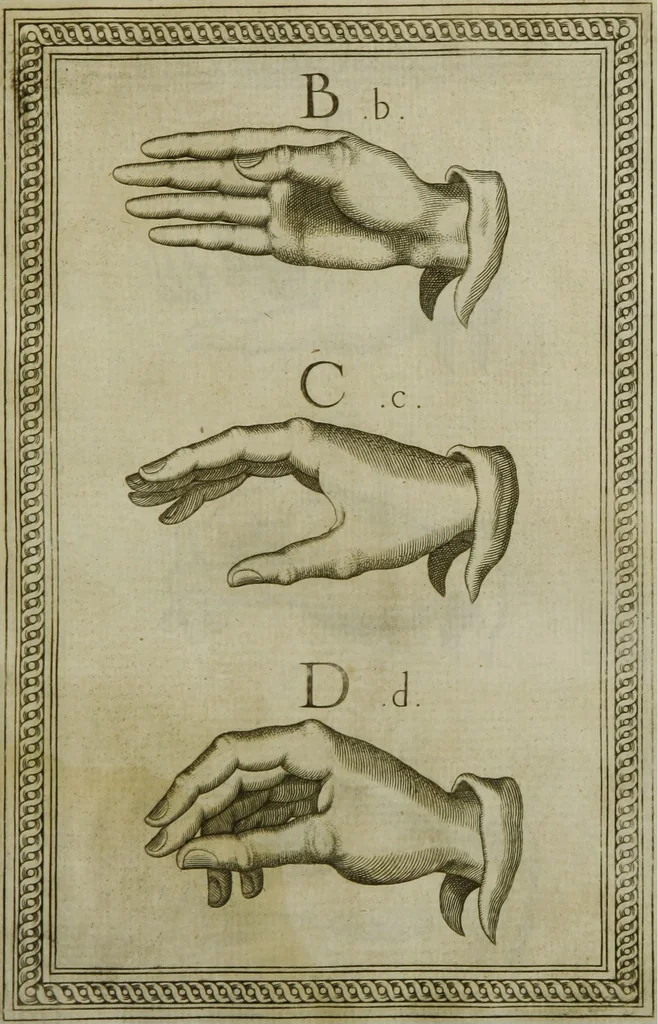 An illustration from Reduction de las letras y arte para enseñar a [h]ablar los mudos, 1620, leaf 161