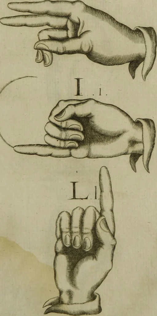 An illustration from Reduction de las letras y arte para enseñar a [h]ablar los mudos, 1620, leaf 163