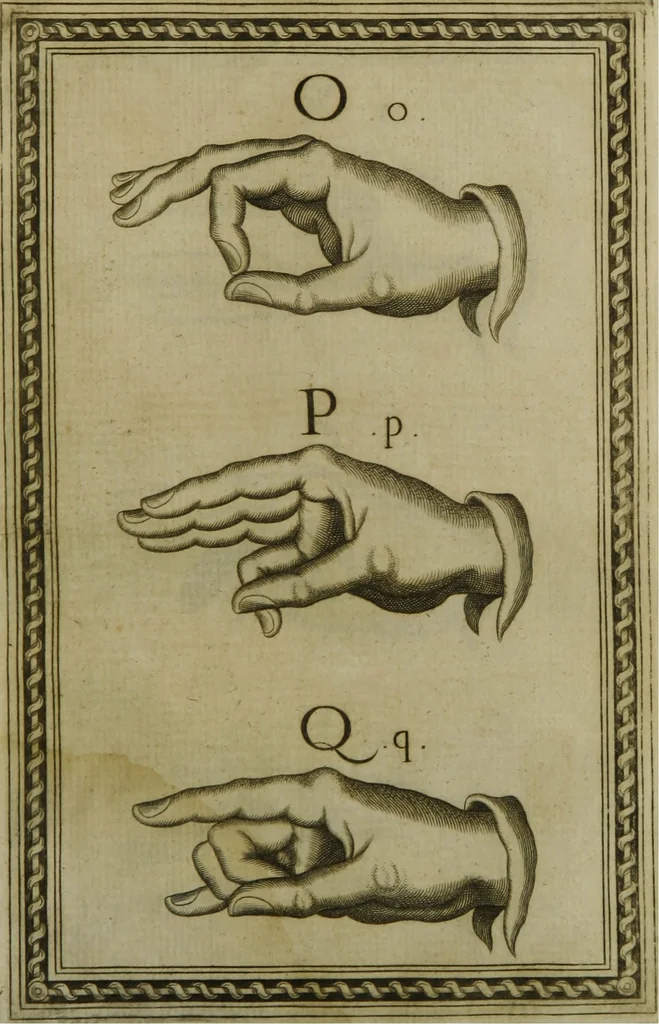 An illustration from Reduction de las letras y arte para enseñar a [h]ablar los mudos, 1620, leaf 165