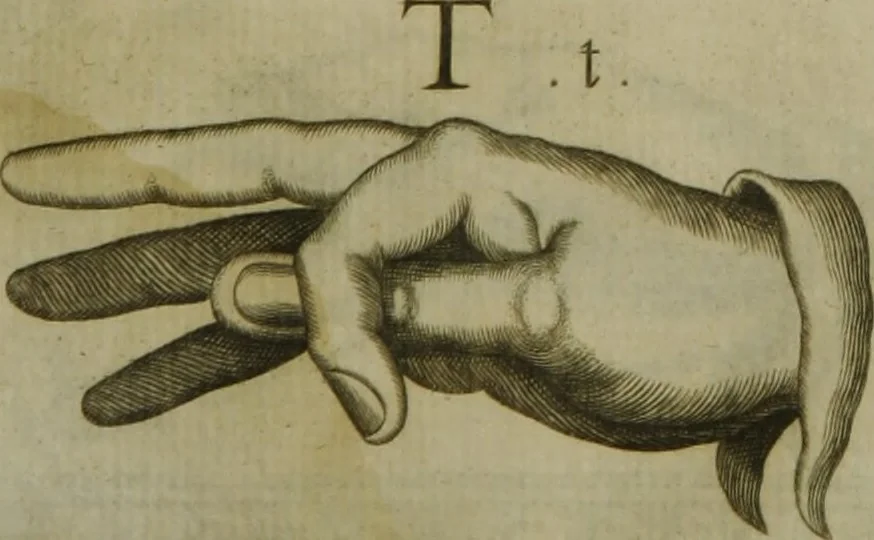 An illustration from Reduction de las letras y arte para enseñar a [h]ablar los mudos, 1620, leaf 166