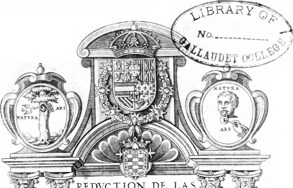 An illustration from Reduction de las letras y arte para enseñar a [h]ablar los mudos, 1620, leaf 4