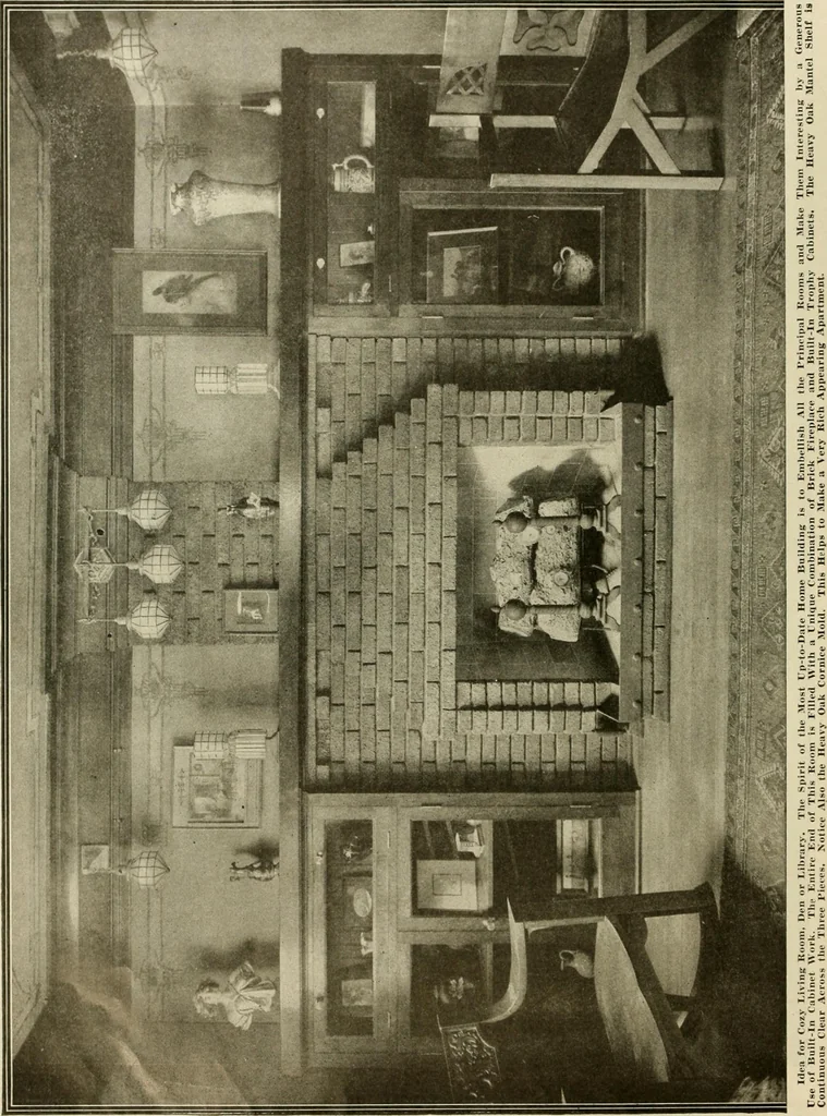 An illustration from Guaranteed building plans with interior views and details : a standard collection of new, original and artistic designs of cottages, bungalows, residences and flats of frame, brick, cement, plaster, concrete blocks, hollow tile, stucco, etc. and farm buildings of all descriptions together with interior and exterior details and interior views arranged and described by William A. Radford., 1915, leaf 109