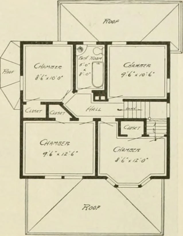 An illustration from Guaranteed building plans with interior views and details : a standard collection of new, original and artistic designs of cottages, bungalows, residences and flats of frame, brick, cement, plaster, concrete blocks, hollow tile, stucco, etc. and farm buildings of all descriptions together with interior and exterior details and interior views arranged and described by William A. Radford., 1915, leaf 112