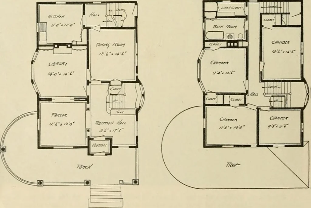 An illustration from Guaranteed building plans with interior views and details : a standard collection of new, original and artistic designs of cottages, bungalows, residences and flats of frame, brick, cement, plaster, concrete blocks, hollow tile, stucco, etc. and farm buildings of all descriptions together with interior and exterior details and interior views arranged and described by William A. Radford., 1915, leaf 119
