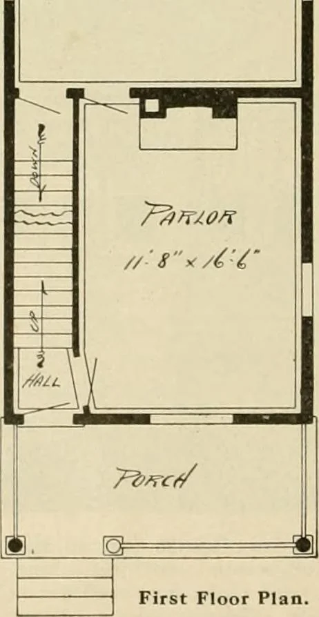 An illustration from Guaranteed building plans with interior views and details : a standard collection of new, original and artistic designs of cottages, bungalows, residences and flats of frame, brick, cement, plaster, concrete blocks, hollow tile, stucco, etc. and farm buildings of all descriptions together with interior and exterior details and interior views arranged and described by William A. Radford., 1915, leaf 121