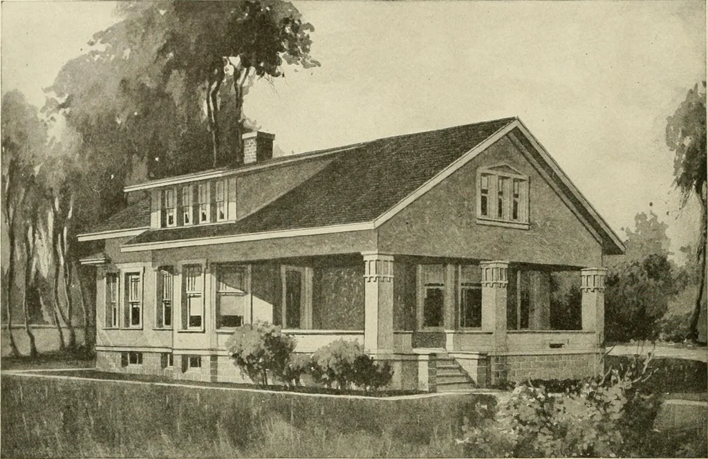 An illustration from Guaranteed building plans with interior views and details : a standard collection of new, original and artistic designs of cottages, bungalows, residences and flats of frame, brick, cement, plaster, concrete blocks, hollow tile, stucco, etc. and farm buildings of all descriptions together with interior and exterior details and interior views arranged and described by William A. Radford., 1915, leaf 125