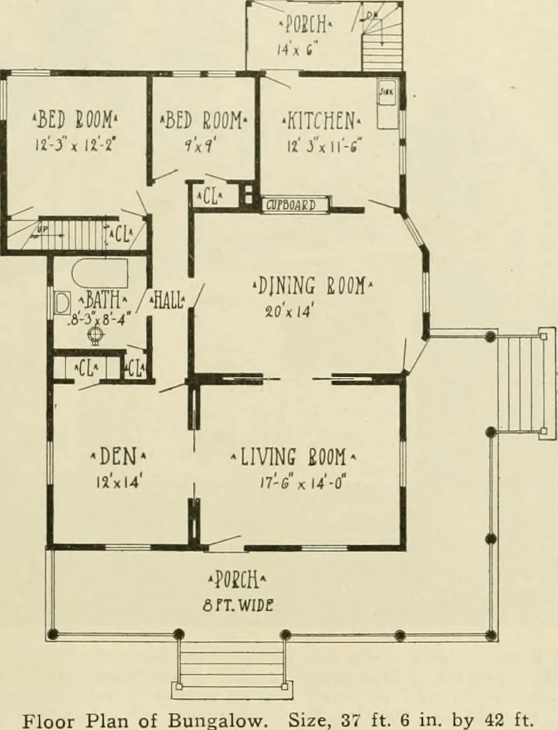 An illustration from Guaranteed building plans with interior views and details : a standard collection of new, original and artistic designs of cottages, bungalows, residences and flats of frame, brick, cement, plaster, concrete blocks, hollow tile, stucco, etc. and farm buildings of all descriptions together with interior and exterior details and interior views arranged and described by William A. Radford., 1915, leaf 126