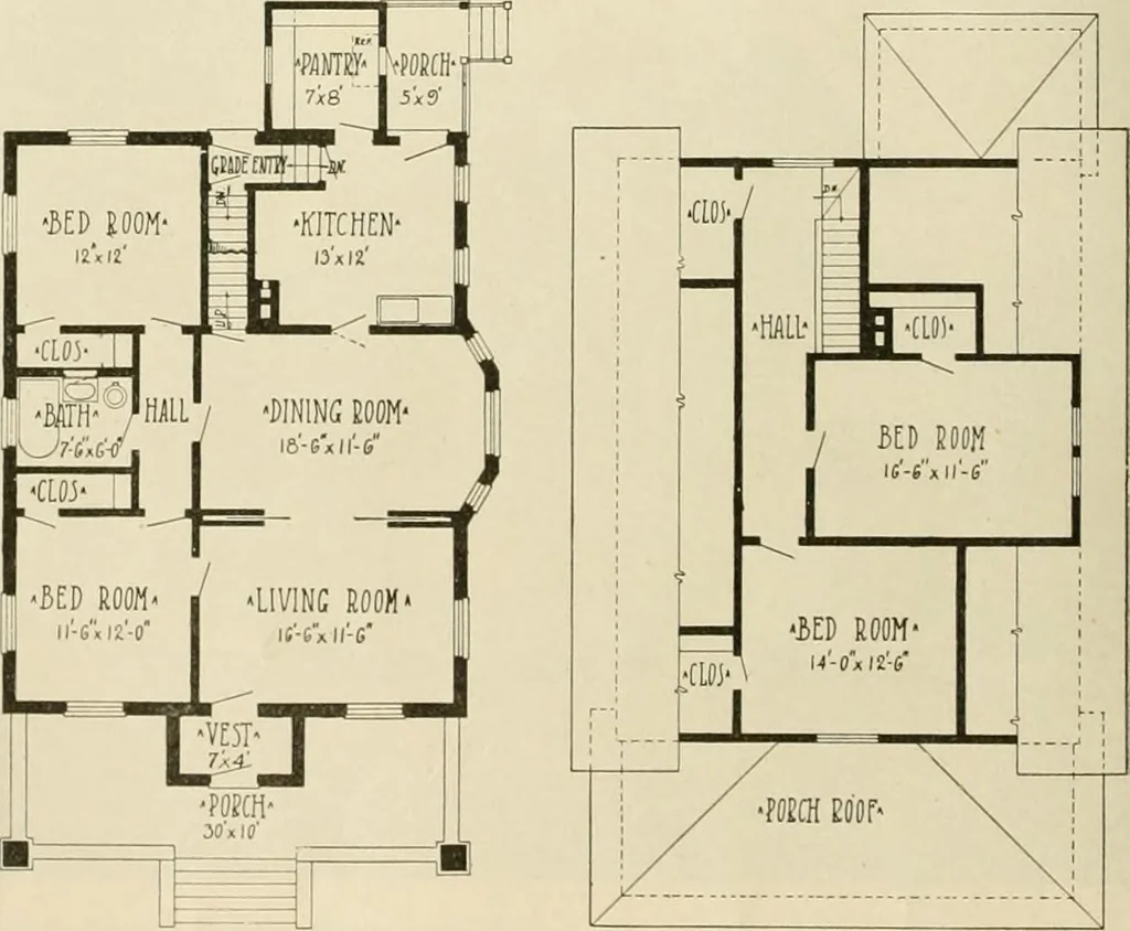 An illustration from Guaranteed building plans with interior views and details : a standard collection of new, original and artistic designs of cottages, bungalows, residences and flats of frame, brick, cement, plaster, concrete blocks, hollow tile, stucco, etc. and farm buildings of all descriptions together with interior and exterior details and interior views arranged and described by William A. Radford., 1915, leaf 127