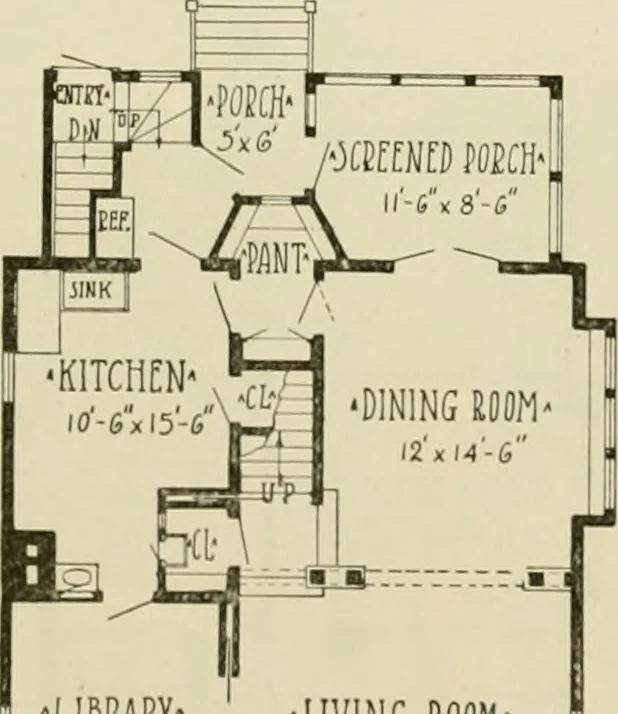 An illustration from Guaranteed building plans with interior views and details : a standard collection of new, original and artistic designs of cottages, bungalows, residences and flats of frame, brick, cement, plaster, concrete blocks, hollow tile, stucco, etc. and farm buildings of all descriptions together with interior and exterior details and interior views arranged and described by William A. Radford., 1915, leaf 130