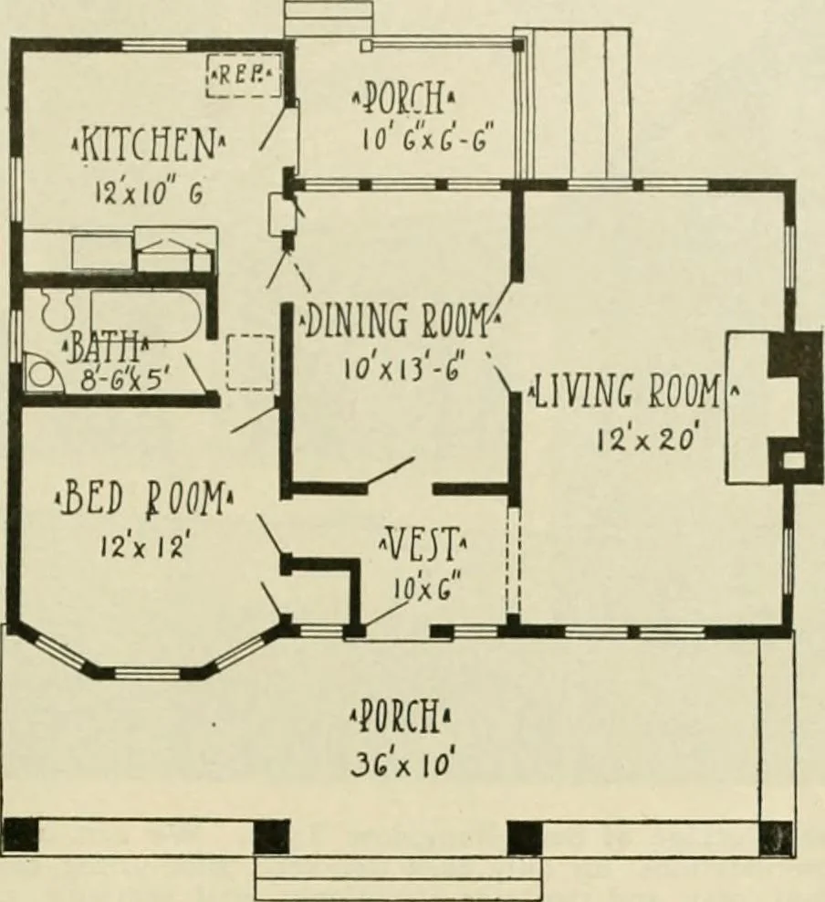 An illustration from Guaranteed building plans with interior views and details : a standard collection of new, original and artistic designs of cottages, bungalows, residences and flats of frame, brick, cement, plaster, concrete blocks, hollow tile, stucco, etc. and farm buildings of all descriptions together with interior and exterior details and interior views arranged and described by William A. Radford., 1915, leaf 134