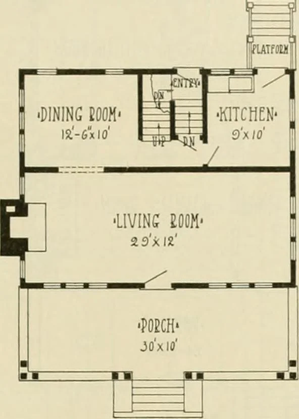 An illustration from Guaranteed building plans with interior views and details : a standard collection of new, original and artistic designs of cottages, bungalows, residences and flats of frame, brick, cement, plaster, concrete blocks, hollow tile, stucco, etc. and farm buildings of all descriptions together with interior and exterior details and interior views arranged and described by William A. Radford., 1915, leaf 136