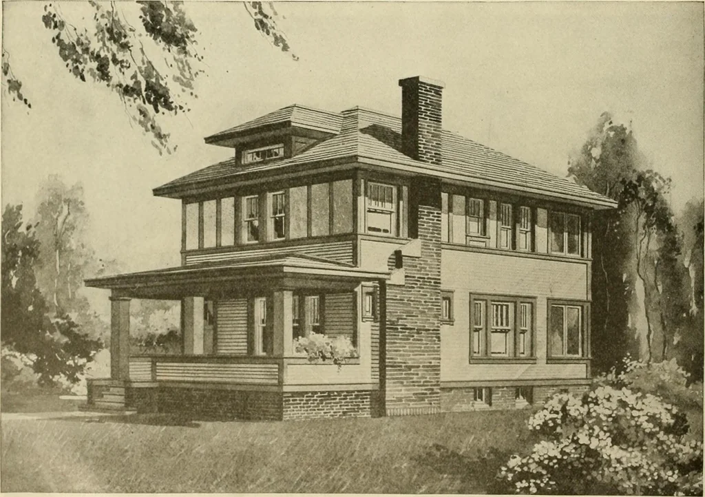 An illustration from Guaranteed building plans with interior views and details : a standard collection of new, original and artistic designs of cottages, bungalows, residences and flats of frame, brick, cement, plaster, concrete blocks, hollow tile, stucco, etc. and farm buildings of all descriptions together with interior and exterior details and interior views arranged and described by William A. Radford., 1915, leaf 137