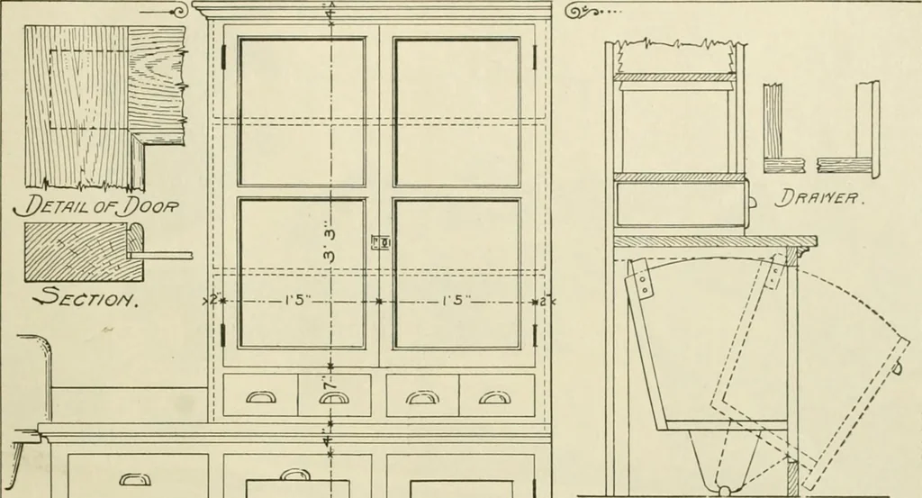 An illustration from Guaranteed building plans with interior views and details : a standard collection of new, original and artistic designs of cottages, bungalows, residences and flats of frame, brick, cement, plaster, concrete blocks, hollow tile, stucco, etc. and farm buildings of all descriptions together with interior and exterior details and interior views arranged and described by William A. Radford., 1915, leaf 138
