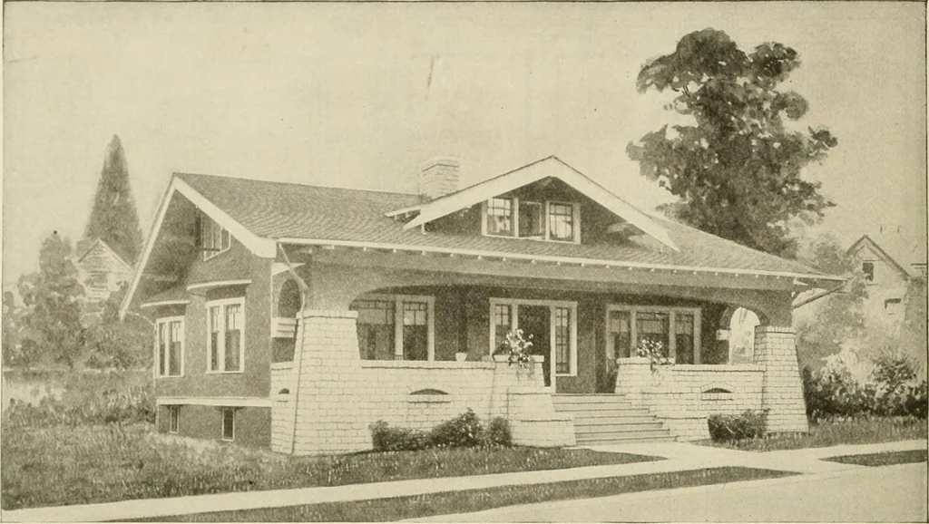 An illustration from Guaranteed building plans with interior views and details : a standard collection of new, original and artistic designs of cottages, bungalows, residences and flats of frame, brick, cement, plaster, concrete blocks, hollow tile, stucco, etc. and farm buildings of all descriptions together with interior and exterior details and interior views arranged and described by William A. Radford., 1915, leaf 139