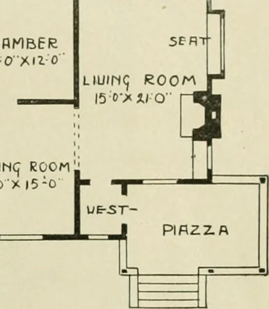 An illustration from Guaranteed building plans with interior views and details : a standard collection of new, original and artistic designs of cottages, bungalows, residences and flats of frame, brick, cement, plaster, concrete blocks, hollow tile, stucco, etc. and farm buildings of all descriptions together with interior and exterior details and interior views arranged and described by William A. Radford., 1915, leaf 14