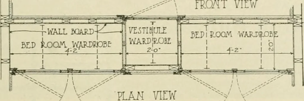 An illustration from Guaranteed building plans with interior views and details : a standard collection of new, original and artistic designs of cottages, bungalows, residences and flats of frame, brick, cement, plaster, concrete blocks, hollow tile, stucco, etc. and farm buildings of all descriptions together with interior and exterior details and interior views arranged and described by William A. Radford., 1915, leaf 144