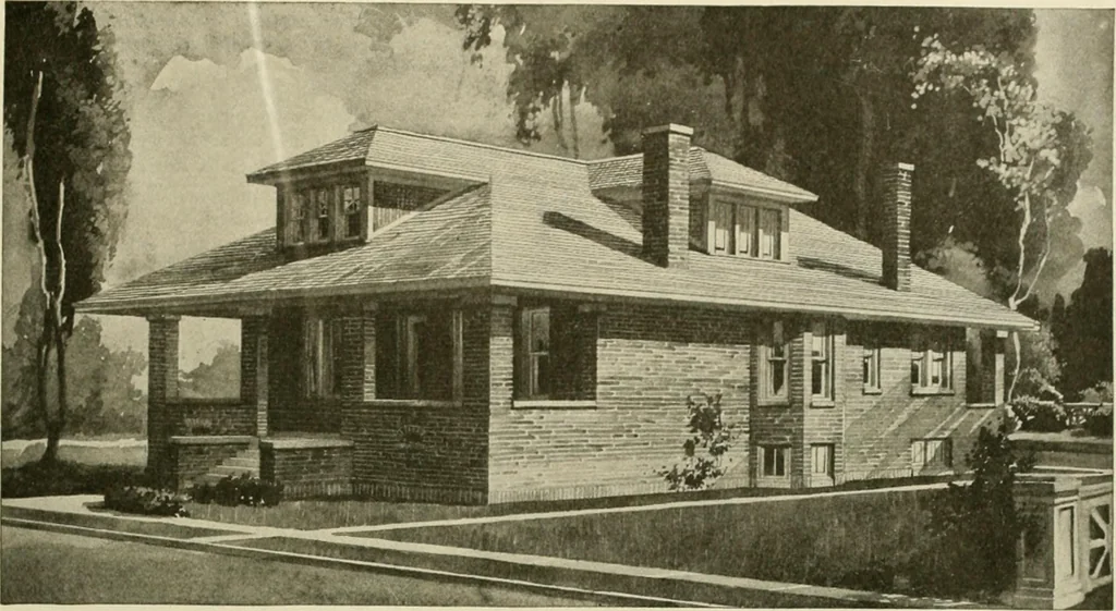 An illustration from Guaranteed building plans with interior views and details : a standard collection of new, original and artistic designs of cottages, bungalows, residences and flats of frame, brick, cement, plaster, concrete blocks, hollow tile, stucco, etc. and farm buildings of all descriptions together with interior and exterior details and interior views arranged and described by William A. Radford., 1915, leaf 146