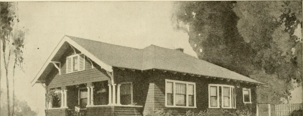 An illustration from Guaranteed building plans with interior views and details : a standard collection of new, original and artistic designs of cottages, bungalows, residences and flats of frame, brick, cement, plaster, concrete blocks, hollow tile, stucco, etc. and farm buildings of all descriptions together with interior and exterior details and interior views arranged and described by William A. Radford., 1915, leaf 155