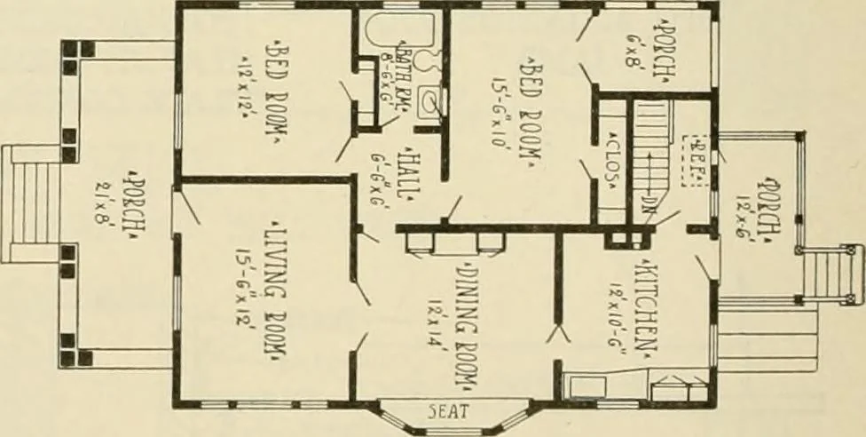An illustration from Guaranteed building plans with interior views and details : a standard collection of new, original and artistic designs of cottages, bungalows, residences and flats of frame, brick, cement, plaster, concrete blocks, hollow tile, stucco, etc. and farm buildings of all descriptions together with interior and exterior details and interior views arranged and described by William A. Radford., 1915, leaf 155