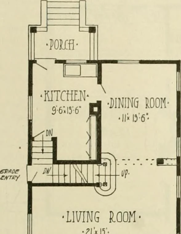 An illustration from Guaranteed building plans with interior views and details : a standard collection of new, original and artistic designs of cottages, bungalows, residences and flats of frame, brick, cement, plaster, concrete blocks, hollow tile, stucco, etc. and farm buildings of all descriptions together with interior and exterior details and interior views arranged and described by William A. Radford., 1915, leaf 158