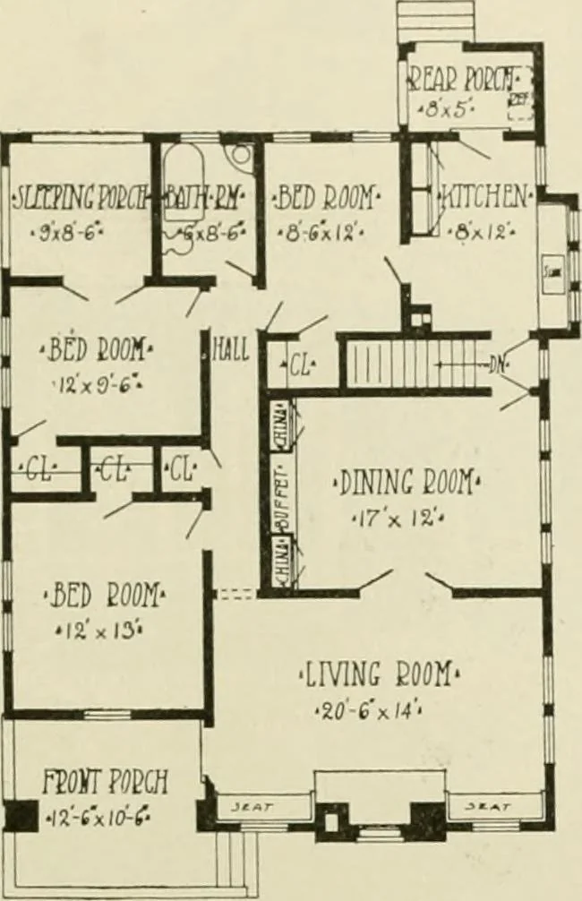 An illustration from Guaranteed building plans with interior views and details : a standard collection of new, original and artistic designs of cottages, bungalows, residences and flats of frame, brick, cement, plaster, concrete blocks, hollow tile, stucco, etc. and farm buildings of all descriptions together with interior and exterior details and interior views arranged and described by William A. Radford., 1915, leaf 160