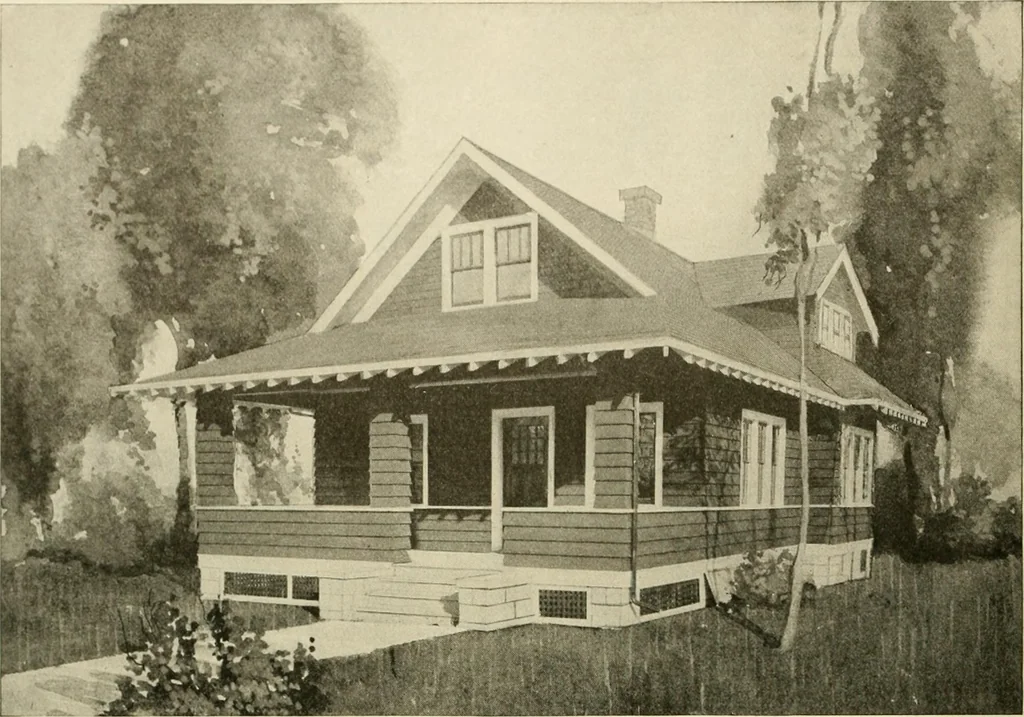 An illustration from Guaranteed building plans with interior views and details : a standard collection of new, original and artistic designs of cottages, bungalows, residences and flats of frame, brick, cement, plaster, concrete blocks, hollow tile, stucco, etc. and farm buildings of all descriptions together with interior and exterior details and interior views arranged and described by William A. Radford., 1915, leaf 161