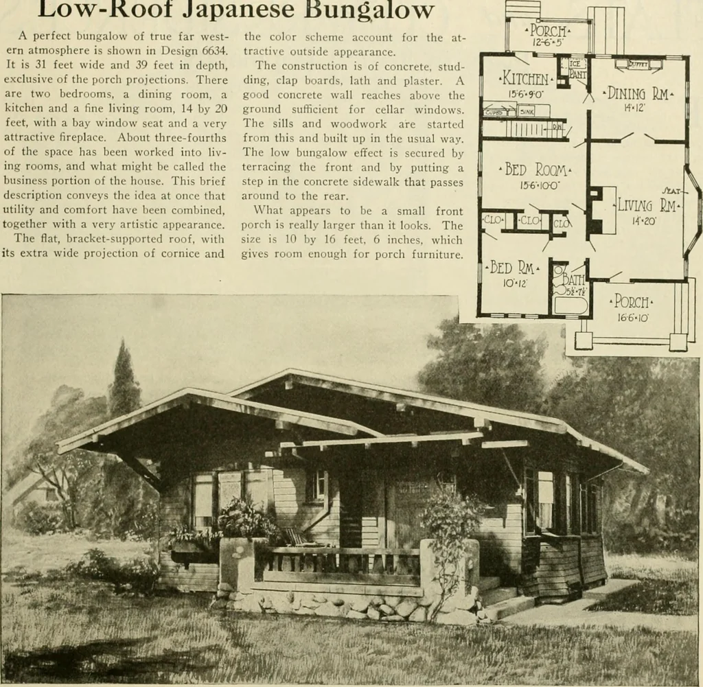 An illustration from Guaranteed building plans with interior views and details : a standard collection of new, original and artistic designs of cottages, bungalows, residences and flats of frame, brick, cement, plaster, concrete blocks, hollow tile, stucco, etc. and farm buildings of all descriptions together with interior and exterior details and interior views arranged and described by William A. Radford., 1915, leaf 162